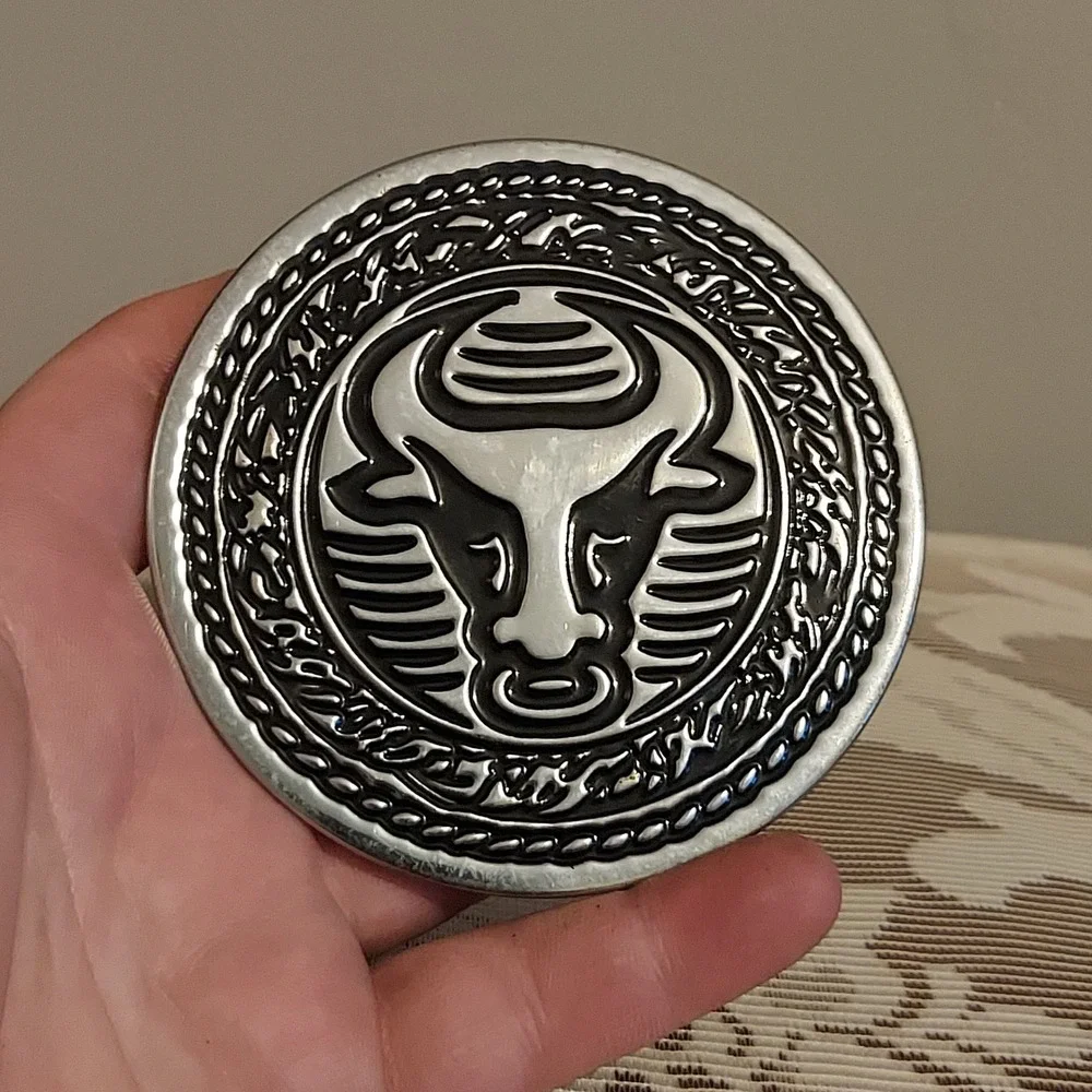 Silver Bull Head Embossed Round Coaster 3.5